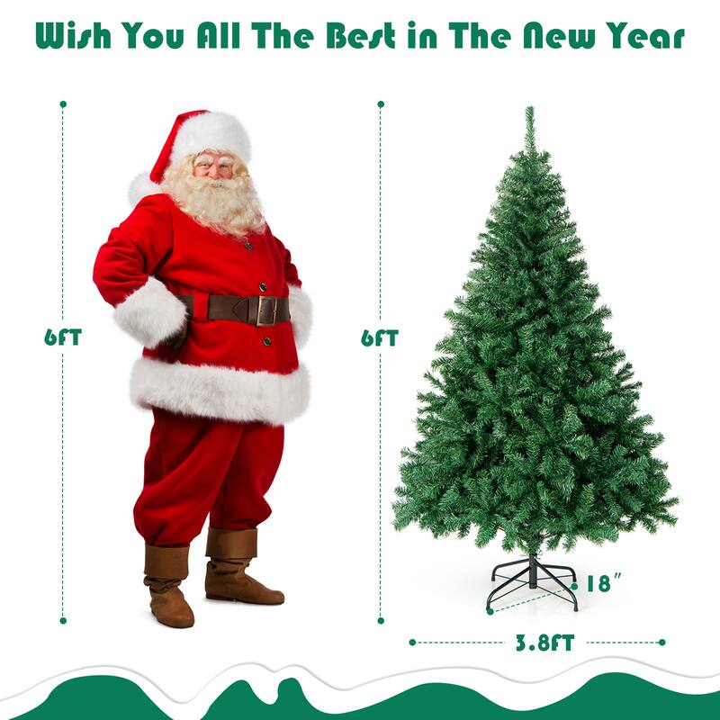 Gymax 6' Christmas Tree 1000 Tips Premium Hinged Artificial PVC
