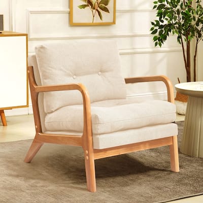 Subrtex Upholstered Solid wood Accent Chair with Button Design