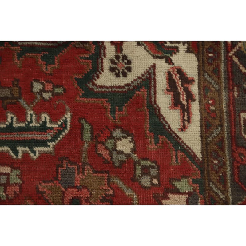 Hand Knotted Oriental 100% Wool Carpet Traditional Floral Oranges & Rust Heriz Area Rug - 9' 2'' X 6' 1''
