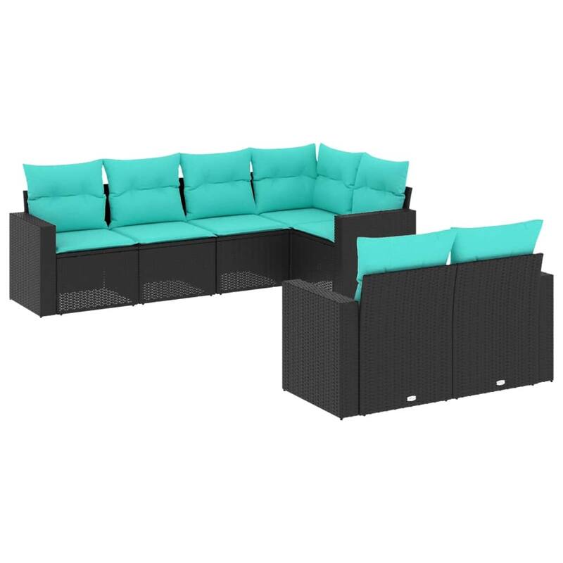 vidaXL 7 Piece Patio Sofa Set with Cushions Black Poly Rattan - 24.4" x 24.4" x 27.2"