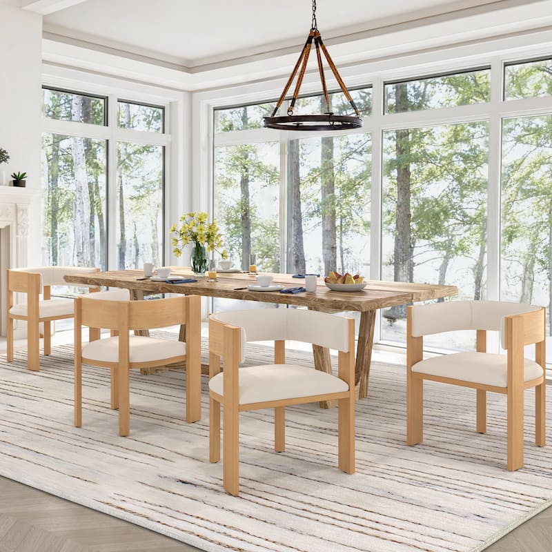 Upholstered Dining Chair Wooden Dining Chairs Set of 4 Modern Dining Room Chair for Kitchen Dining Room - Champagne/Chenille