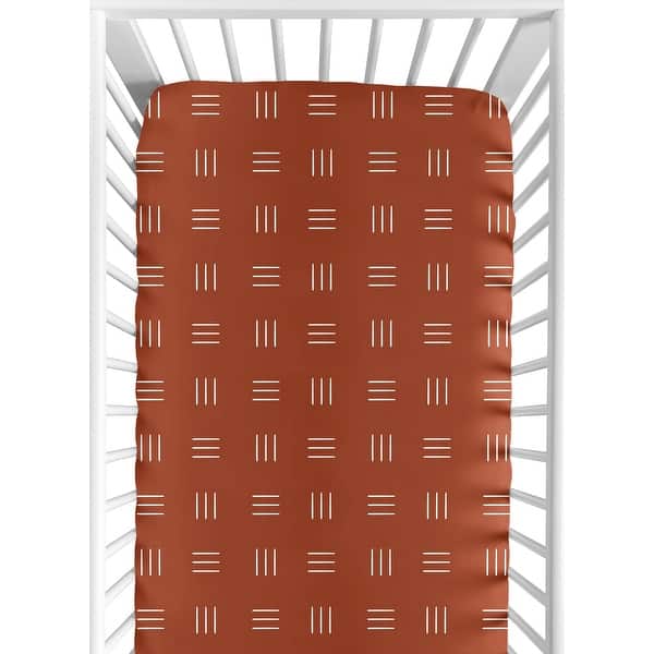 slide 2 of 6, Rust and White Boho Mudcloth Boy Girl Fitted Crib Sheet - Orange Bohemian Woodland Tribal Southwest Mud Cloth Hatch Neutral Line