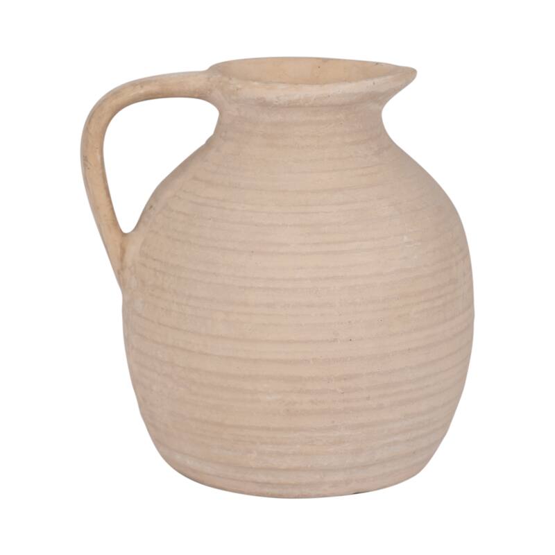 Sagebrook Home Ivory Paper Mache 10" Pitcher Vase - Rustic Elegance, Artisan Crafted - Textured Solid Ivory/beige - 10" x 9" x 10"