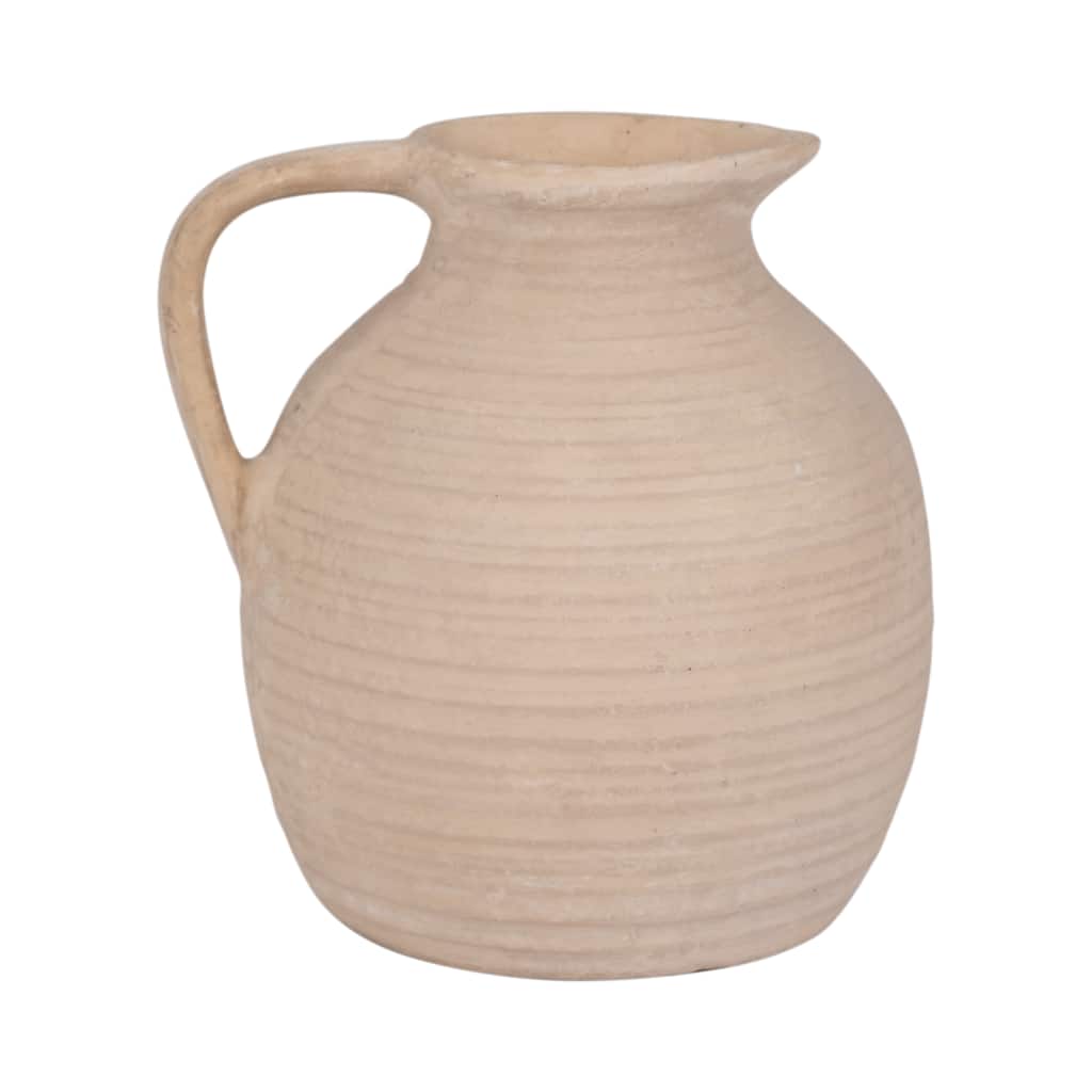 Sagebrook Home Ivory Paper Mache 10" Pitcher Vase - Rustic Elegance, Artisan Crafted