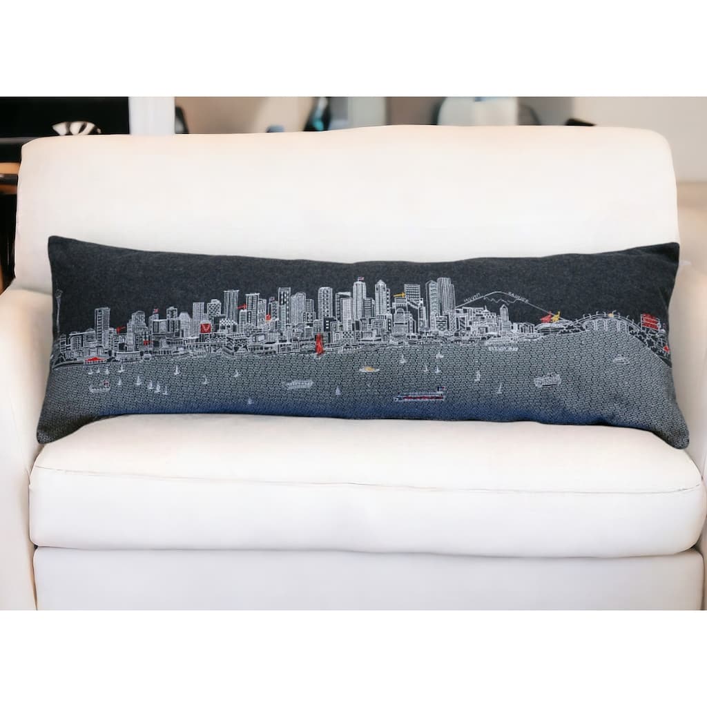 HomeRoots 46" Black Seattle Nighttime Skyline Lumbar Decorative Pillow