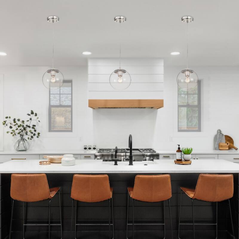 7.75 in. 1-Light Matte Black/Brushed Nickel Pendant Light with Clear Globe Glass Shade