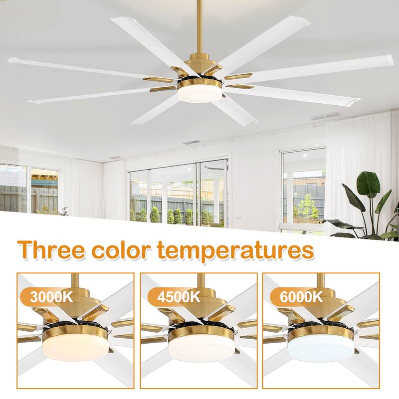 72" Gold LED Ceiling Fan with Light Kit and Remote-8 Aluminum blade