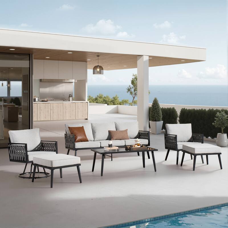 XIZZI 6-Piece Outdoor Patio Furniture Conversation Set - Grey