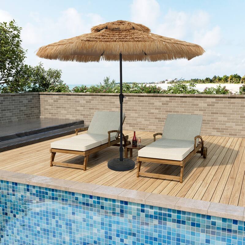 Clihome 9FT Patio 2-Top Hawaiian Style Thatch Umbrella With Lights