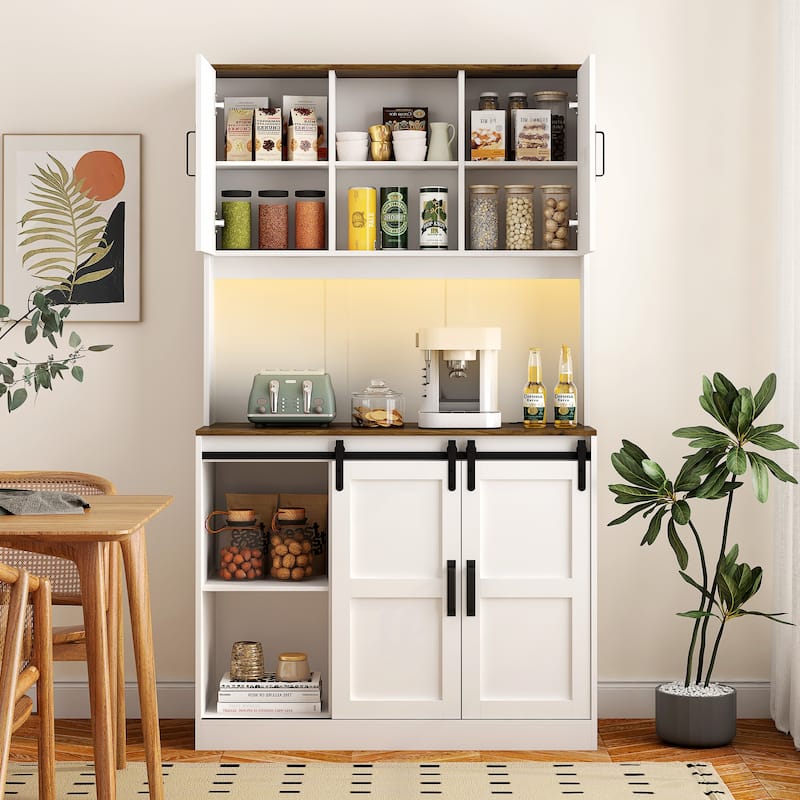 Kitchen Pantry Storage Cabinet Bar Cabinet White Sideboard wCharging Ports