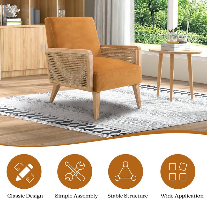 Carmina Upholstered Accent Chair with Natural Rattan Arms by HULALA HOME