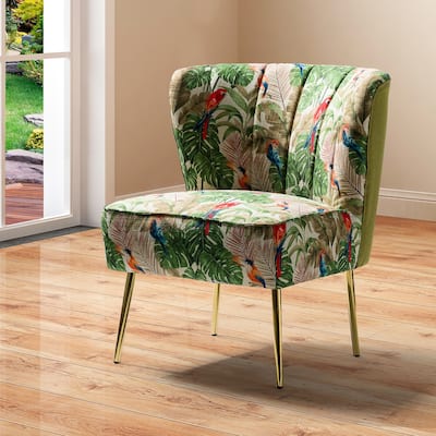 Udine Bold Classical Patterned Tufted Side Chair with Goldtone Legs by HULALA HOME