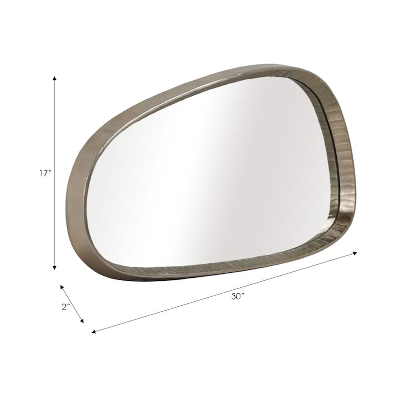 Metal Asymmetrical Mirror with Glass Wood Sculptural Modern Design