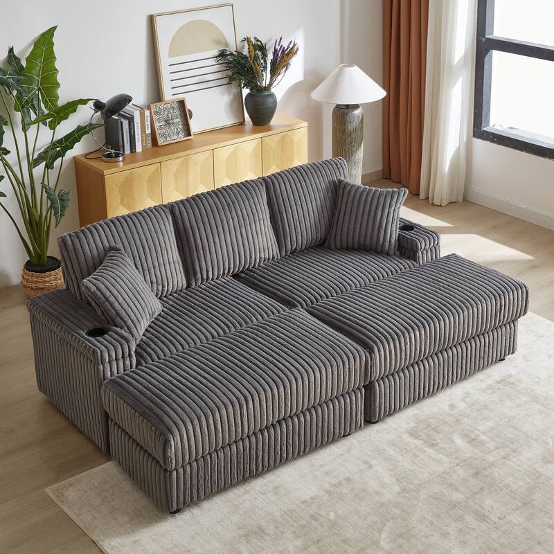 Anmytek 84-Inch Corduroy 3-Seater Deep Seat Sofa