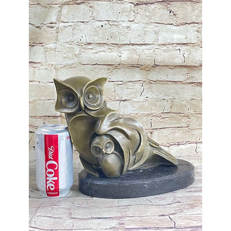 Signed Barye Owl Bird Bronze Sculpture Figurine Marble Base Art Deco Hotcast Art