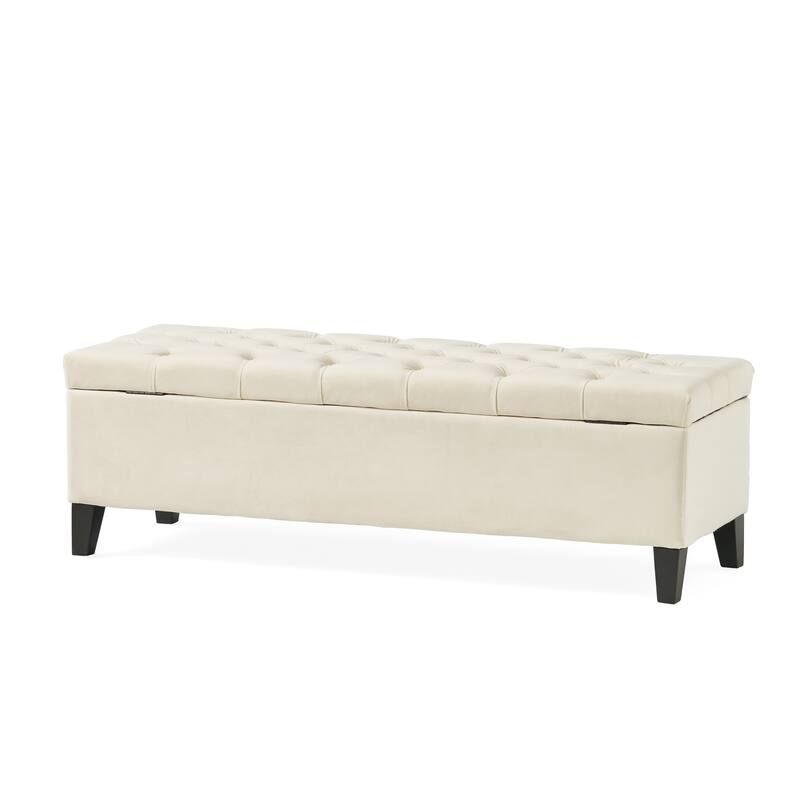 51" Button-Tufted Diamond Stitch Storage Ottoman with Pressure Hinges