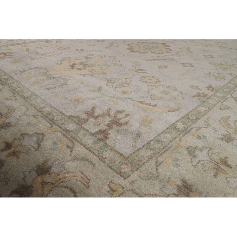 All-Over Floral Oushak Oriental Area Rug Hand-Knotted Wool Carpet - 9'1"x 12'1"