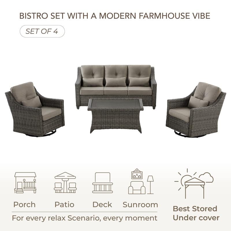 Murphy 4-Piece Outdoor Wicker Patio Furniture Conversation Sofa Sets