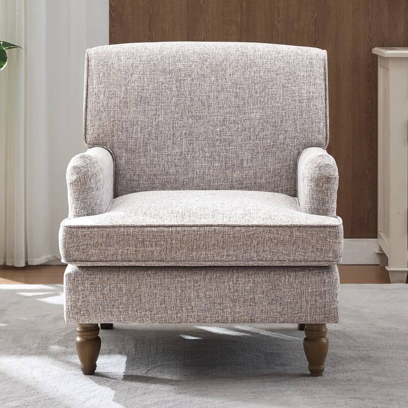 Upholstered Linen Fabric Armchair with Antique Solid Wood Legs, Accent Chair Single Sofa Chair for Living Room, Bedroom - Beige