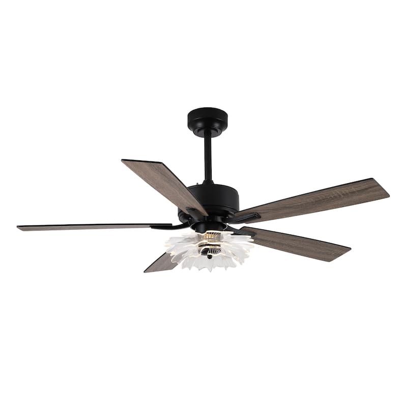 52-inch Industrial Acrylic Matte Black DC Ceiling Fan with Light and Remote