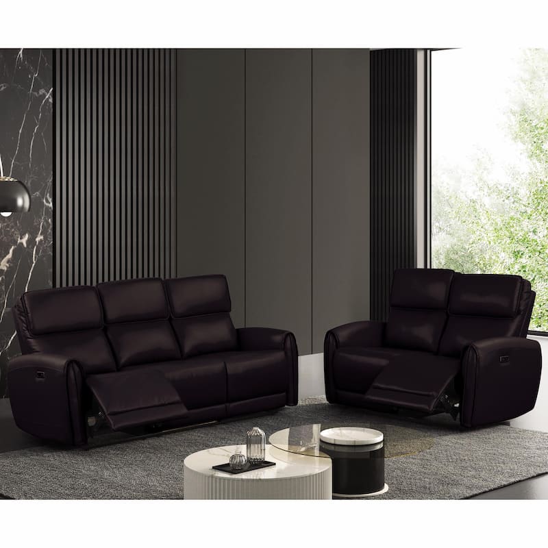 Furniture of America Elente Modern 2-Piece Power Recline Faux Leather Sofa and Loveseat Set - Black