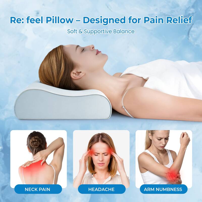 Cooling Ergonomic Contour Memory Foam Pillow with Breathable Removable Cover