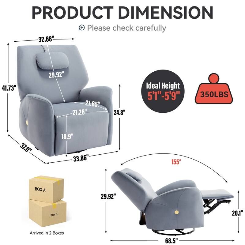 Swivel and Rocker Power Recliner Chair w/Lumbar & Neck Support Pillow