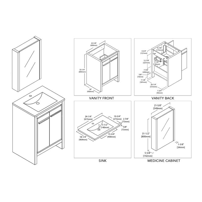 Solid Wood Bathroom Vanity with Mirror Medicine Cabinet