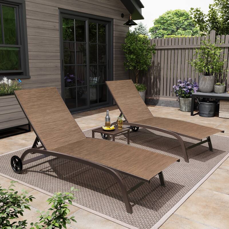 Pellebant Outdoor Patio Chaise Lounge Chairs Set with Side Table - Set of 3