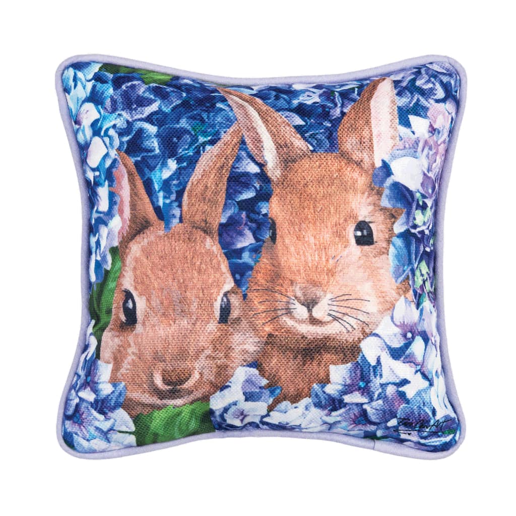 Bunnies in Hydrangesas Pillow
