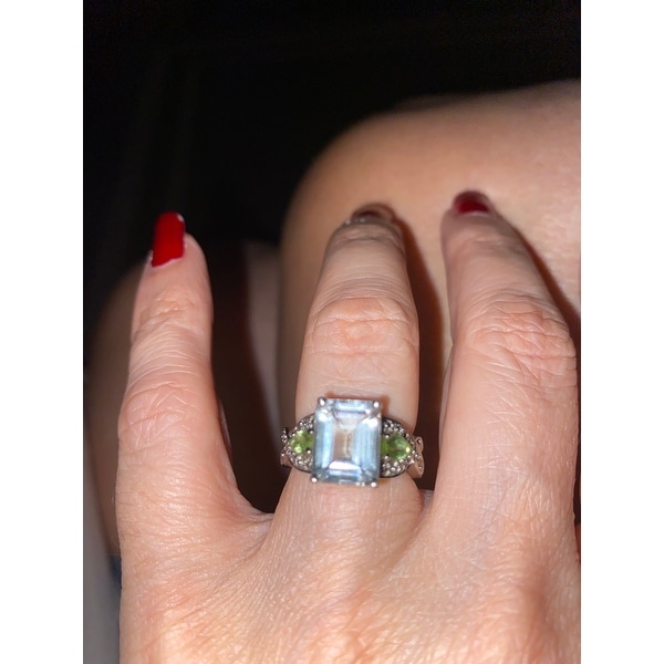 Platinum Over Silver SALE Green Amethyst Cocktail Ring Free Shipping.