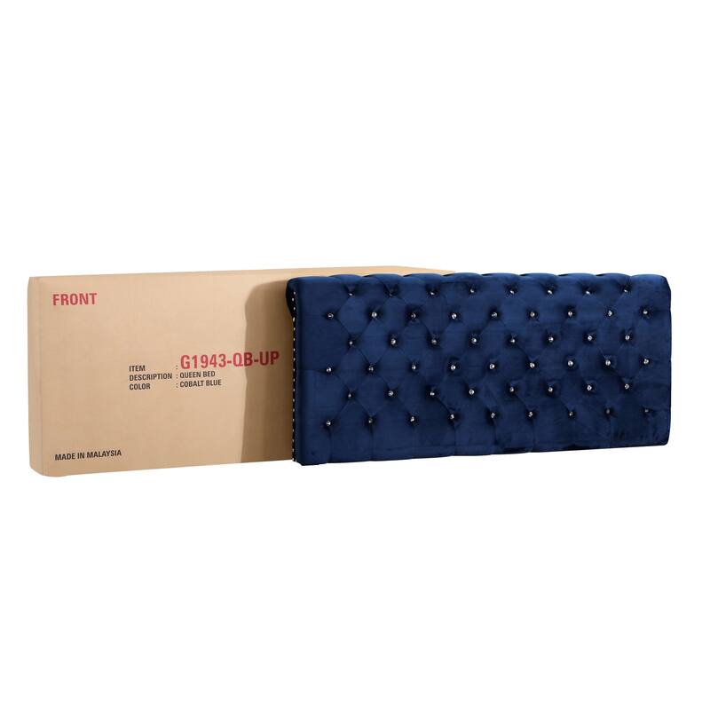 Transitional Navy Blue Upholstered Full Bed