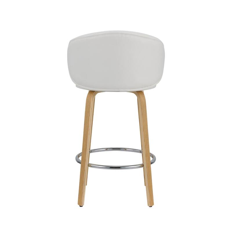 HomeRoots Set of Two 26" White and Brown Faux Leather and Solid Wood Low Back Counter Height Bar Chairs