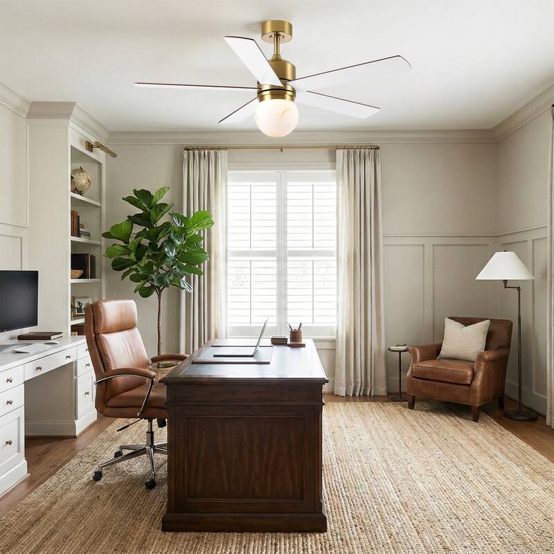 52" Modern Brushed Gold Bubble Glass Dimmable Ceiling Fan with LED Light and Remote