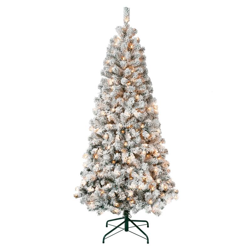 National Tree Company 6 ft. Acacia Flocked Tree with Clear Lights - 6 Foot