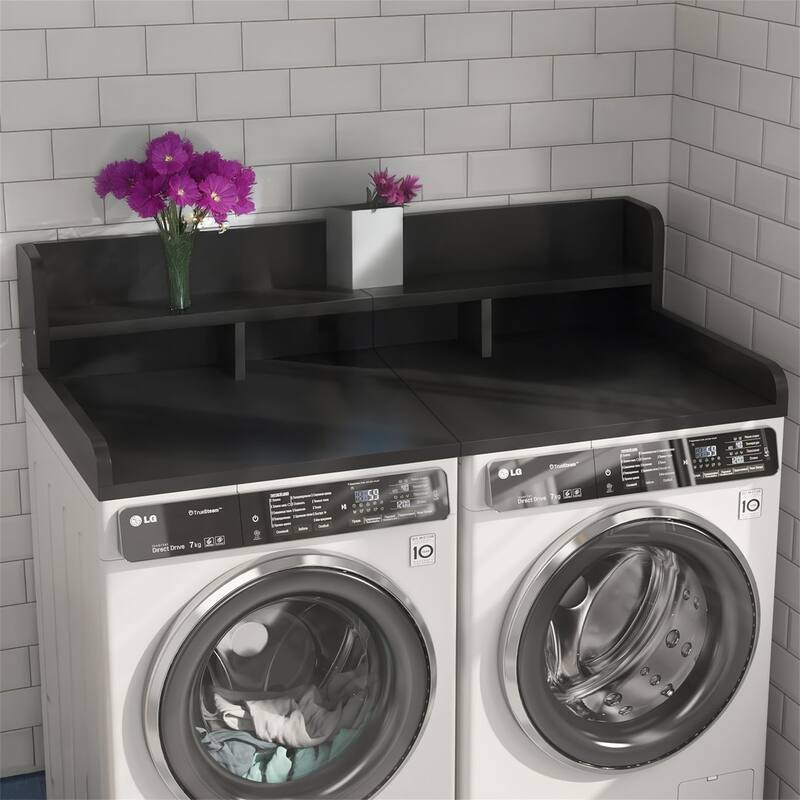 Laundry Washer Wood Countertop with Double Layer Organizer