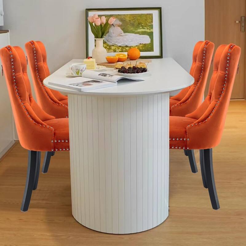 Tufted Naliheads Solid Wood Upholstered Dining Chairs (Set of 4) - Orange BlackLegs