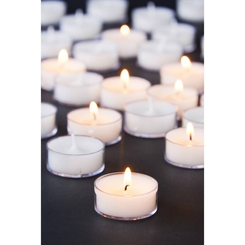 25 Clear Cup Tealight Candles - Everyday White Wax, 3 Hour Burn Time, Perfect for Candle Holders and Votive Displays