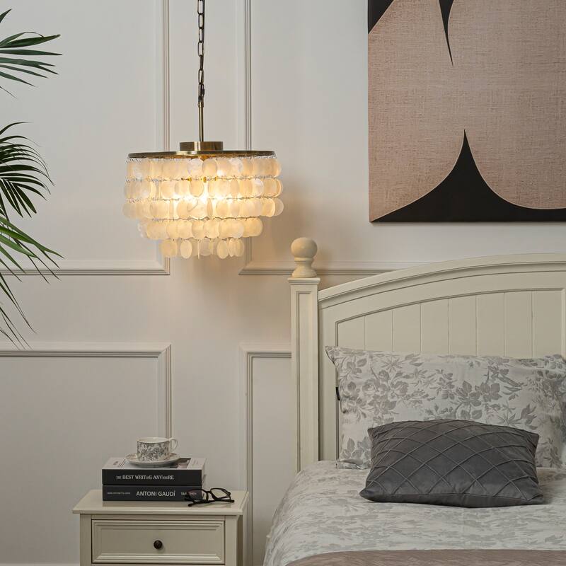 3/6-Lights Unique Tiered Bronze Capiz Chandelier with Seashell Accents