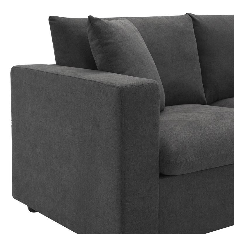 Grey 100.4'' Polyester L-Shaped 4-Seat Sectional Sofa Couch with Convertible Ottoman and 2 Pillows, Contemporary Design