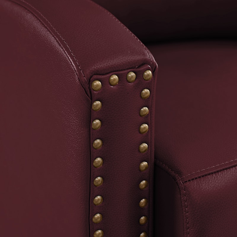 Genuine Leather Pushback Recliner with Multi-Angle Seat Back and Solid Wood Legs