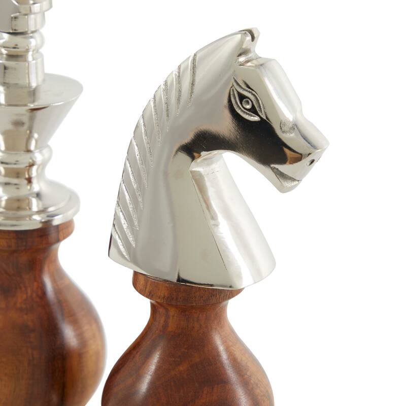 Bold Aluminum Metal King, Knight, Bishop Chess Sculpture (Set of 3) - Gray or Brown