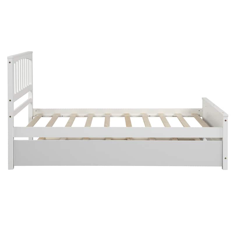 Twin Size Platform Bed with Trundle Bed, Headboard and Footboard