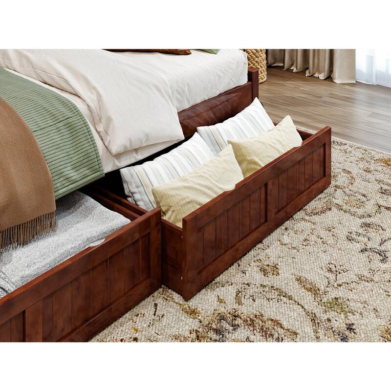 Twin Daybed with Drawers - Walnut Wood Frame, Curved Back, Underbed Storage