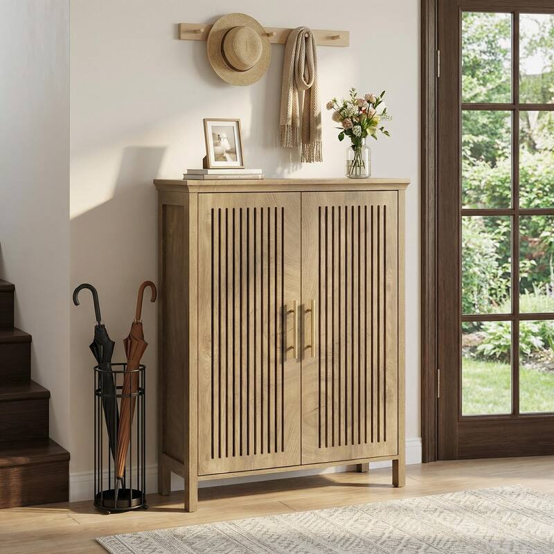 24 Pair Shoe Storage Cabinet With Door And Adjustable Shelves - 5-TIER - Brown