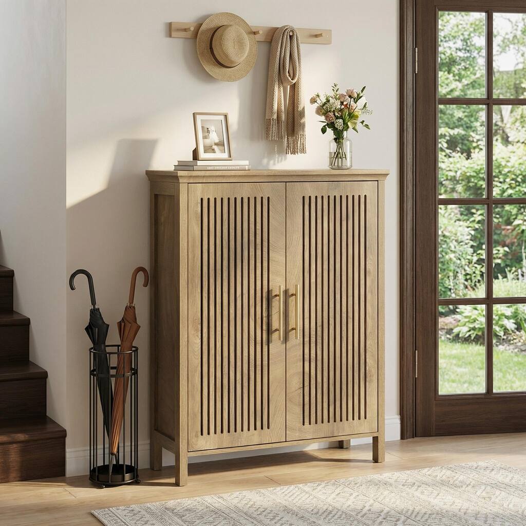 24 Pair Shoe Storage Cabinet With Door And Adjustable Shelves - 5-TIER