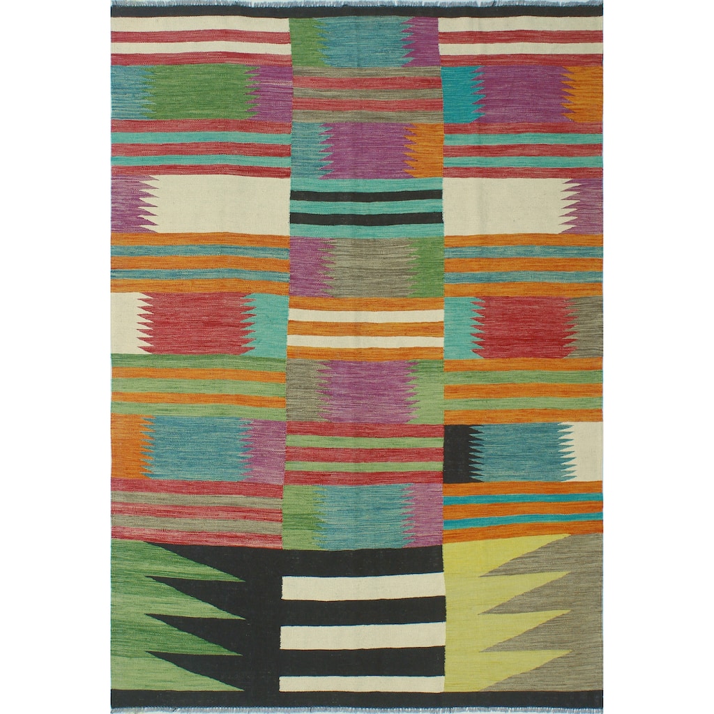 Modern Flatweave Alicio Ivory/Black Rug - 5'9" x 8'3"