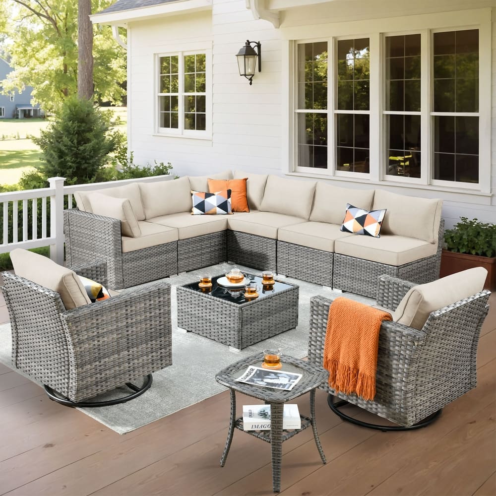 XIZZI 10-Piece Outdoor Wicker Furniture Sectional Swivel Chair Set