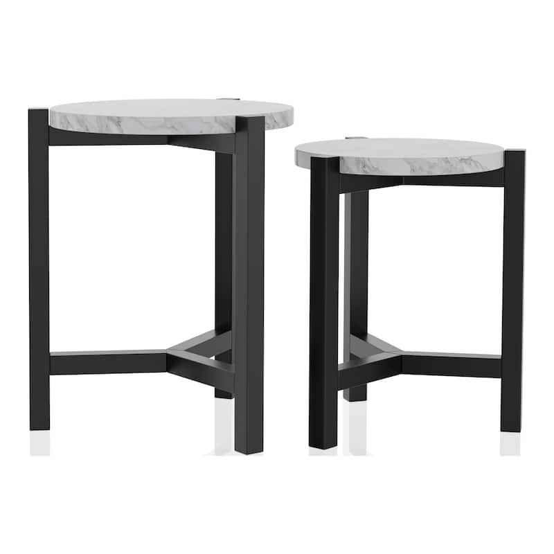 Bittar Transitional Brown Grey 20-inch Faux Marble Top Nesting Side Table by Furniture of America
