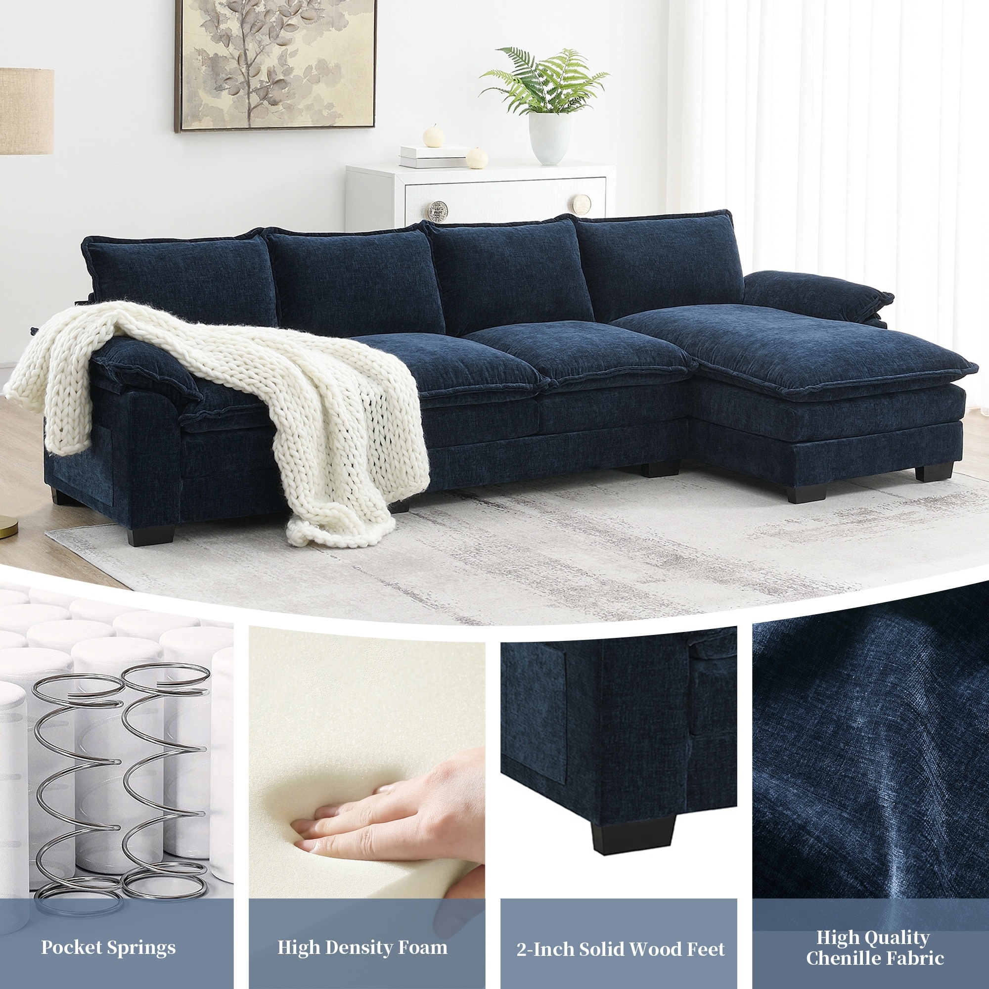 5 Seat Dark Navy Upholstered Couch Sectional Sofa with Chaise Lounges On Sale Bed Bath Beyond 40607529